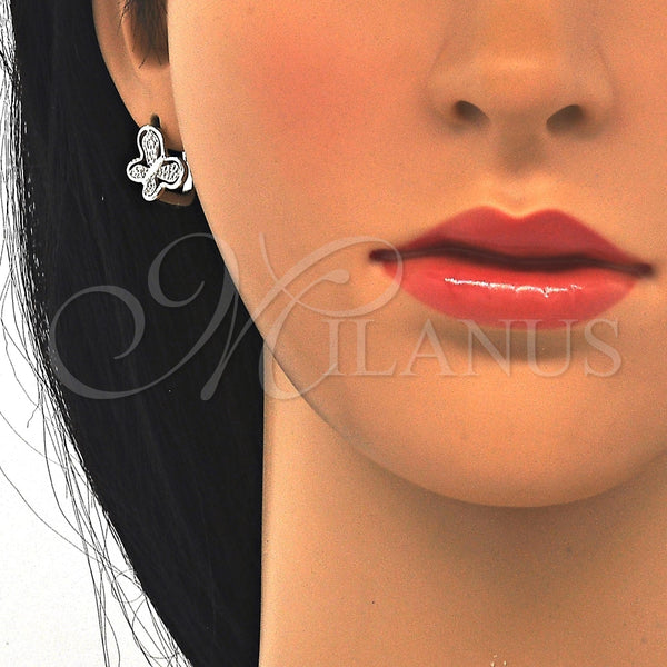 Argolla Huggie 02.175.0195.15 Plata Rodinada, Diseño de Mariposa, con Micro Pave Blanca, Pulido, Rodinado