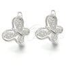Argolla Huggie 02.175.0195.15 Plata Rodinada, Diseño de Mariposa, con Micro Pave Blanca, Pulido, Rodinado