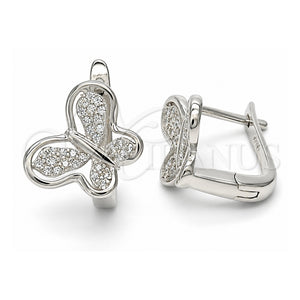Argolla Huggie 02.175.0195.15 Plata Rodinada, Diseño de Mariposa, con Micro Pave Blanca, Pulido, Rodinado