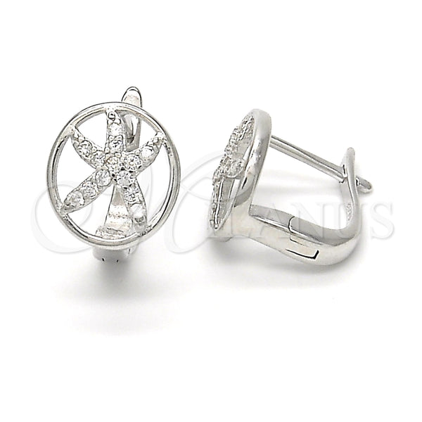 Argolla Huggie 02.175.0196.12 Plata Rodinada, con Micro Pave Blanca, Pulido, Rodinado