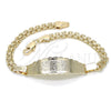 Pulsera con Placa 03.63.1913.08 Oro Laminado, Diseño de Elefante y Búho, Pulido, Tono Dorado (05 MM Thickness, 8 Inches Length)