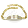 Pulsera con Placa 03.63.1914.1.08 Oro Laminado, Diseño de Flor, Pulido, Tres Tonos (05 MM Thickness, 8 Inches Length)
