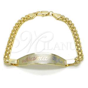 Pulsera con Placa 03.63.1914.1.08 Oro Laminado, Diseño de Flor, Pulido, Tres Tonos (05 MM Thickness, 8 Inches Length)