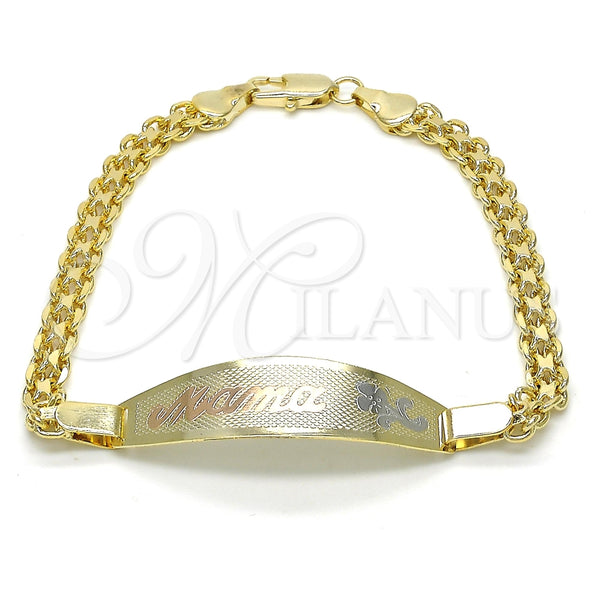 Pulsera con Placa 03.63.1914.1.08 Oro Laminado, Diseño de Flor, Pulido, Tres Tonos (05 MM Thickness, 8 Inches Length)