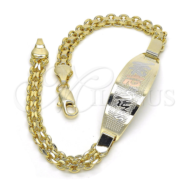 Pulsera con Placa 03.63.1915.1.08 Oro Laminado, Pulido, Tres Tonos (05 MM Thickness, 8 Inches Length)