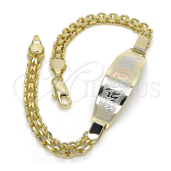 Pulsera con Placa 03.63.1915.1.08 Oro Laminado, Pulido, Tres Tonos (05 MM Thickness, 8 Inches Length)