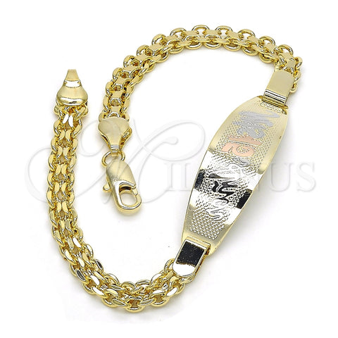 Pulsera con Placa 03.63.1915.1.08 Oro Laminado, Pulido, Tres Tonos (05 MM Thickness, 8 Inches Length)