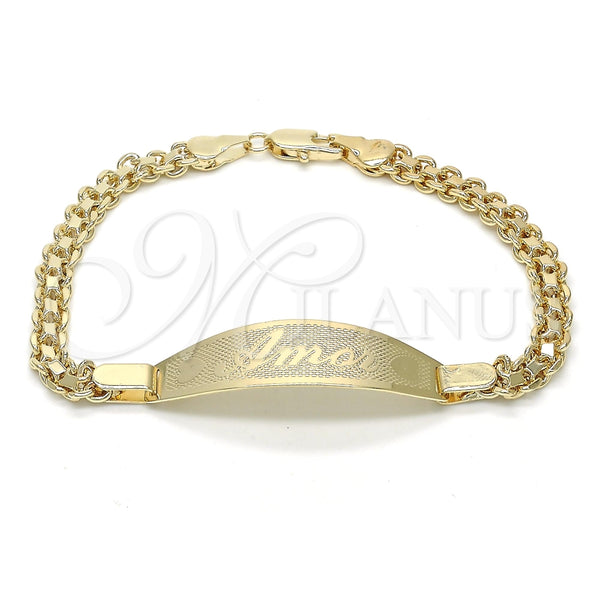 Pulsera con Placa 03.63.1916.08 Oro Laminado, Diseño de Corazón, Pulido, Tono Dorado (05 MM Thickness, 8 Inches Length)