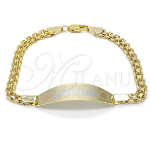 Pulsera con Placa 03.63.1916.1.08 Oro Laminado, Diseño de Corazón, Pulido, Tres Tonos (05 MM Thickness, 8 Inches Length)