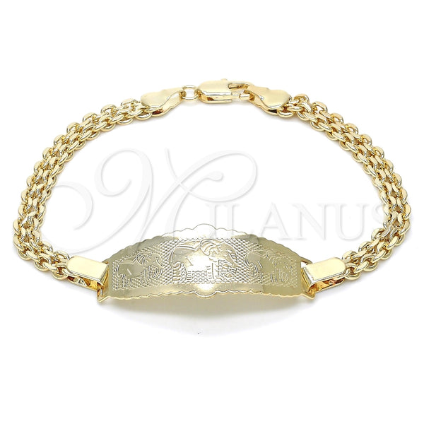 Pulsera con Placa 03.63.1917.08 Oro Laminado, Diseño de Elefante, Pulido, Tono Dorado (05 MM Thickness, 8 Inches Length)