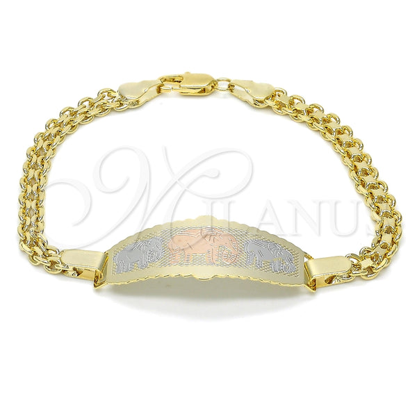 Pulsera con Placa 03.63.1917.1.08 Oro Laminado, Diseño de Elefante, Pulido, Tres Tonos (05 MM Thickness, 8 Inches Length)