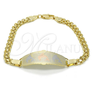 Pulsera con Placa 03.63.1918.1.08 Oro Laminado, Diseño de Delfín, Pulido, Tres Tonos (05 MM Thickness, 8 Inches Length)