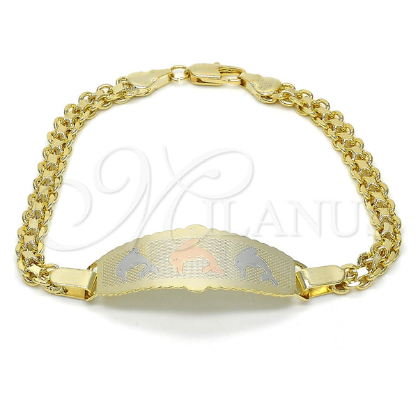 Pulsera con Placa 03.63.1918.1.08 Oro Laminado, Diseño de Delfín, Pulido, Tres Tonos (05 MM Thickness, 8 Inches Length)