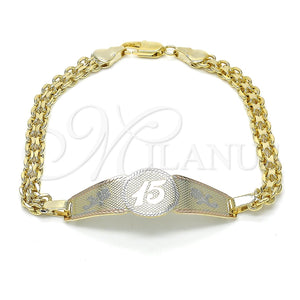 Pulsera con Placa 03.63.1919.1.08 Oro Laminado, Diseño de Flor, Pulido, Tres Tonos (05 MM Thickness, 8 Inches Length)
