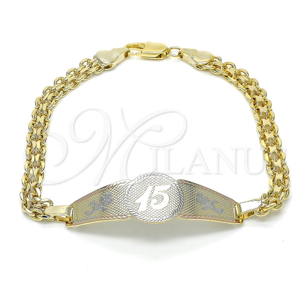 Pulsera con Placa 03.63.1919.1.08 Oro Laminado, Diseño de Flor, Pulido, Tres Tonos (05 MM Thickness, 8 Inches Length)