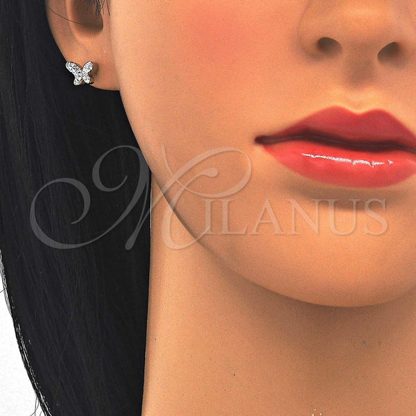Arete Dormilona 02.336.0004 Plata Rodinada, Diseño de Mariposa, con Zirconia Cubica Blanca, Pulido, Rodinado