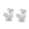 Arete Dormilona 02.336.0004 Plata Rodinada, Diseño de Mariposa, con Zirconia Cubica Blanca, Pulido, Rodinado