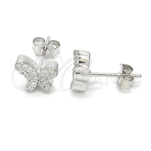 Arete Dormilona 02.336.0004 Plata Rodinada, Diseño de Mariposa, con Zirconia Cubica Blanca, Pulido, Rodinado