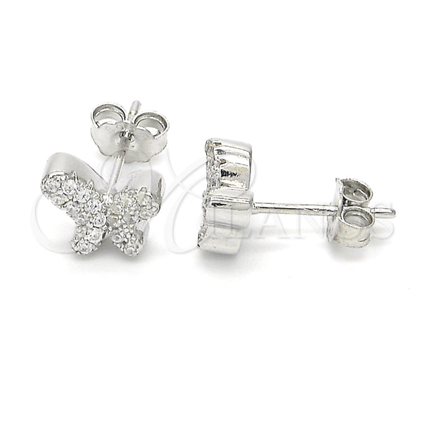 Arete Dormilona 02.336.0004 Plata Rodinada, Diseño de Mariposa, con Zirconia Cubica Blanca, Pulido, Rodinado