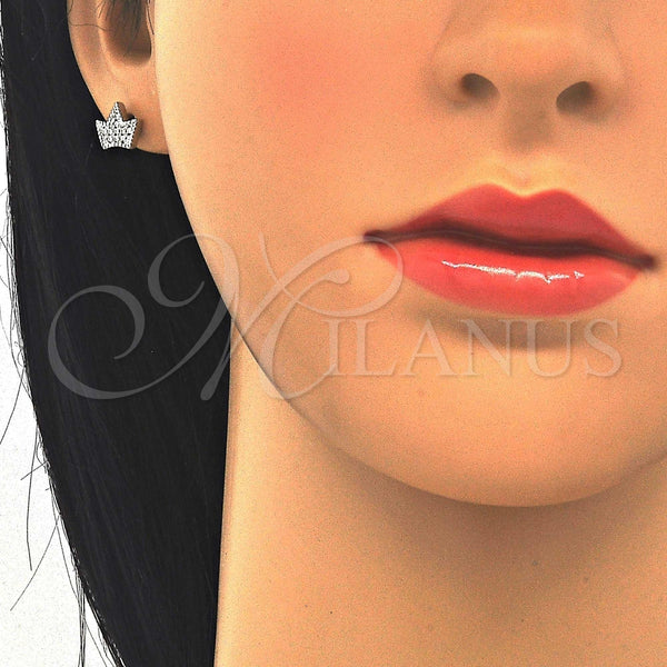 Arete Dormilona 02.336.0019 Plata Rodinada, Diseño de Corona, con Zirconia Cubica Blanca, Pulido, Rodinado
