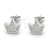 Arete Dormilona 02.336.0019 Plata Rodinada, Diseño de Corona, con Zirconia Cubica Blanca, Pulido, Rodinado