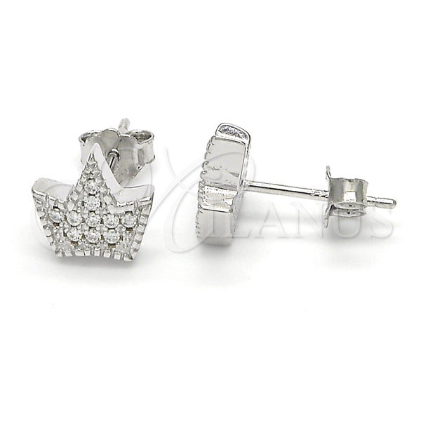 Arete Dormilona 02.336.0019 Plata Rodinada, Diseño de Corona, con Zirconia Cubica Blanca, Pulido, Rodinado