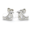 Arete Dormilona 02.336.0021 Plata Rodinada, Diseño de Pajaro, con Zirconia Cubica Negro y Blanca, Pulido, Rodinado