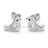 Arete Dormilona 02.336.0021 Plata Rodinada, Diseño de Pajaro, con Negro and Blanca Zirconia Cubica, Pulido, Rodinado