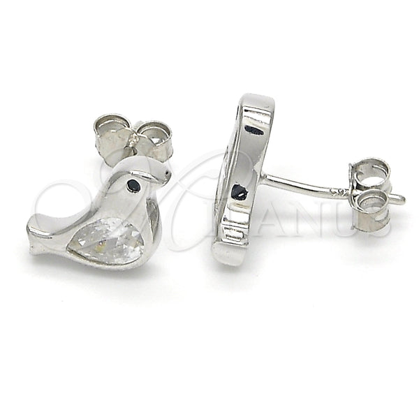 Arete Dormilona 02.336.0021 Plata Rodinada, Diseño de Pajaro, con Zirconia Cubica Negro y Blanca, Pulido, Rodinado