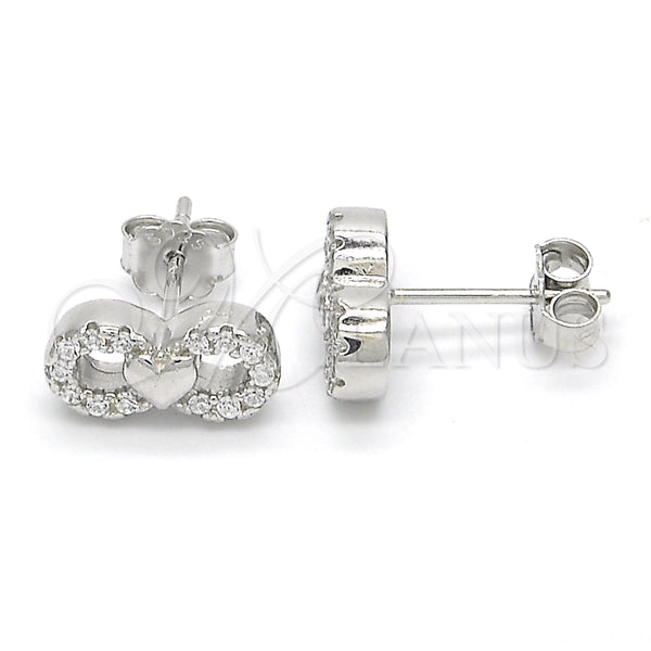 Arete Dormilona 02.336.0029 Plata Rodinada, Diseño de Infinito y Corazón, con Zirconia Cubica Blanca, Pulido, Rodinado