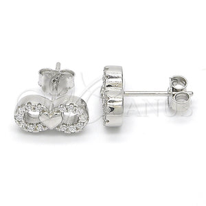 Arete Dormilona 02.336.0029 Plata Rodinada, Diseño de Infinito y Corazón, con Zirconia Cubica Blanca, Pulido, Rodinado