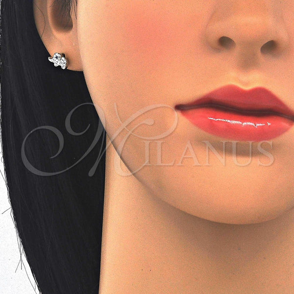 Arete Dormilona 02.336.0030 Plata Rodinada, Diseño de Elefante, con Micro Pave Blanca y Negro, Pulido, Rodinado