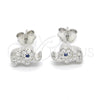 Arete Dormilona 02.336.0030 Plata Rodinada, Diseño de Elefante, con Micro Pave Blanca y Negro, Pulido, Rodinado