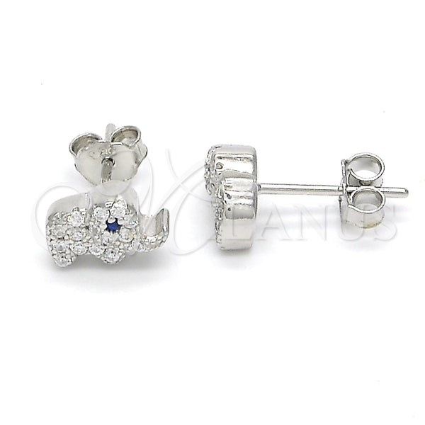 Arete Dormilona 02.336.0030 Plata Rodinada, Diseño de Elefante, con Micro Pave Blanca y Negro, Pulido, Rodinado