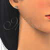 Arete Dormilona 02.336.0034 Plata Rodinada, Diseño de Flor, con Zirconia Cubica Blanca, Pulido, Rodinado