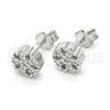 Arete Dormilona 02.336.0034 Plata Rodinada, Diseño de Flor, con Zirconia Cubica Blanca, Pulido, Rodinado