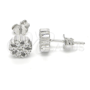 Arete Dormilona 02.336.0034 Plata Rodinada, Diseño de Flor, con Zirconia Cubica Blanca, Pulido, Rodinado