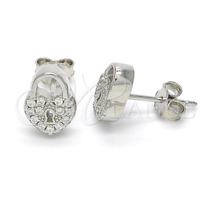 Arete Dormilona 02.336.0035 Plata Rodinada, Diseño de Candado y Corazón, con Micro Pave Blanca, Pulido, Rodinado