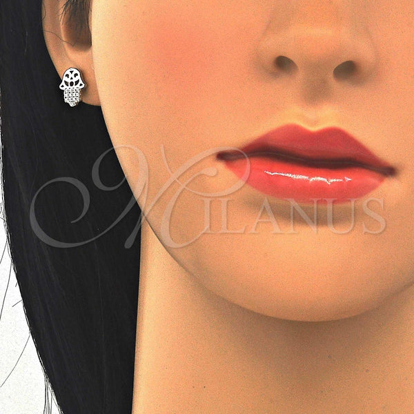 Arete Dormilona 02.336.0041 Plata Rodinada, Diseño de Mano de Dios, con Micro Pave Blanca, Pulido, Rodinado