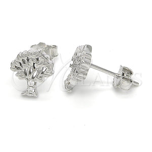 Arete Dormilona 02.336.0045 Plata Rodinada, Diseño de Ãrbol, con Cristal Blanca, Pulido, Rodinado
