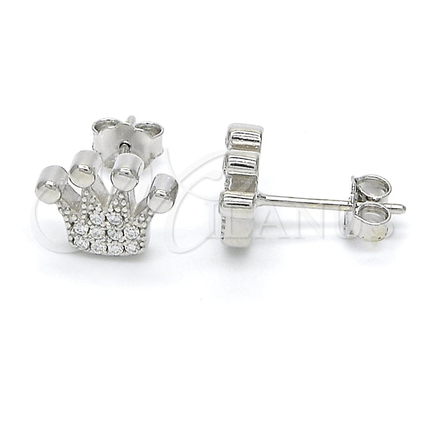 Arete Dormilona 02.336.0048 Plata Rodinada, Diseño de Corona, con Zirconia Cubica Blanca, Pulido, Rodinado