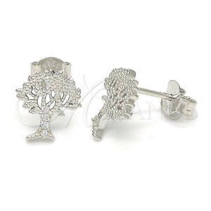 Arete Dormilona 02.336.0051 Plata Rodinada, Diseño de Ãrbol, con Micro Pave Blanca, Pulido, Rodinado