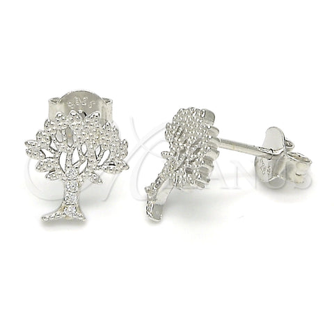 Arete Dormilona 02.336.0051 Plata Rodinada, Diseño de Ãrbol, con Micro Pave Blanca, Pulido, Rodinado