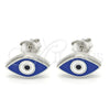 Arete Dormilona 02.336.0055 Plata Rodinada, Diseño de Ojo Griego, Esmaltado Azul, Rodinado