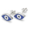 Arete Dormilona 02.336.0055 Plata Rodinada, Diseño de Ojo Griego, Esmaltado Azul, Rodinado