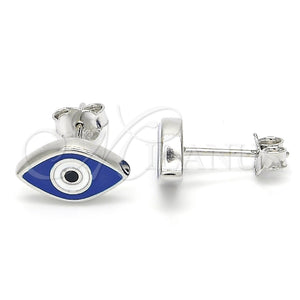 Arete Dormilona 02.336.0055 Plata Rodinada, Diseño de Ojo Griego, Esmaltado Azul, Rodinado