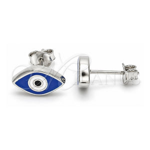 Arete Dormilona 02.336.0055 Plata Rodinada, Diseño de Ojo Griego, Esmaltado Azul, Rodinado