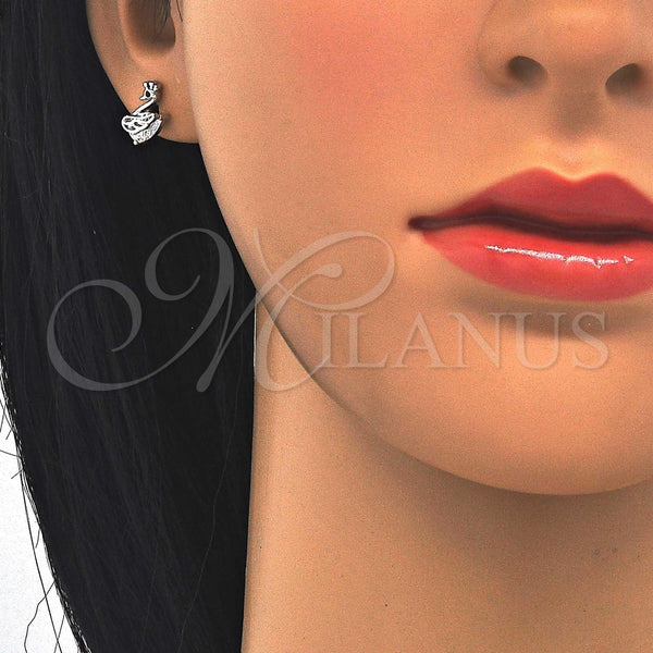 Arete Dormilona 02.336.0058 Plata Rodinada, Diseño de Cisne, con Zirconia Cubica Negro y Blanca, Pulido, Rodinado