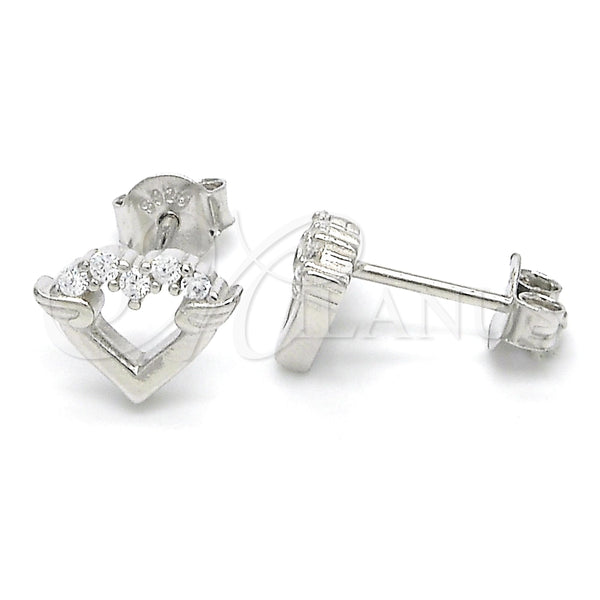 Arete Dormilona 02.336.0061 Plata Rodinada, Diseño de Corazón, con Micro Pave Blanca, Pulido, Rodinado