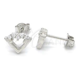 Arete Dormilona 02.336.0061 Plata Rodinada, Diseño de Corazón, con Micro Pave Blanca, Pulido, Rodinado